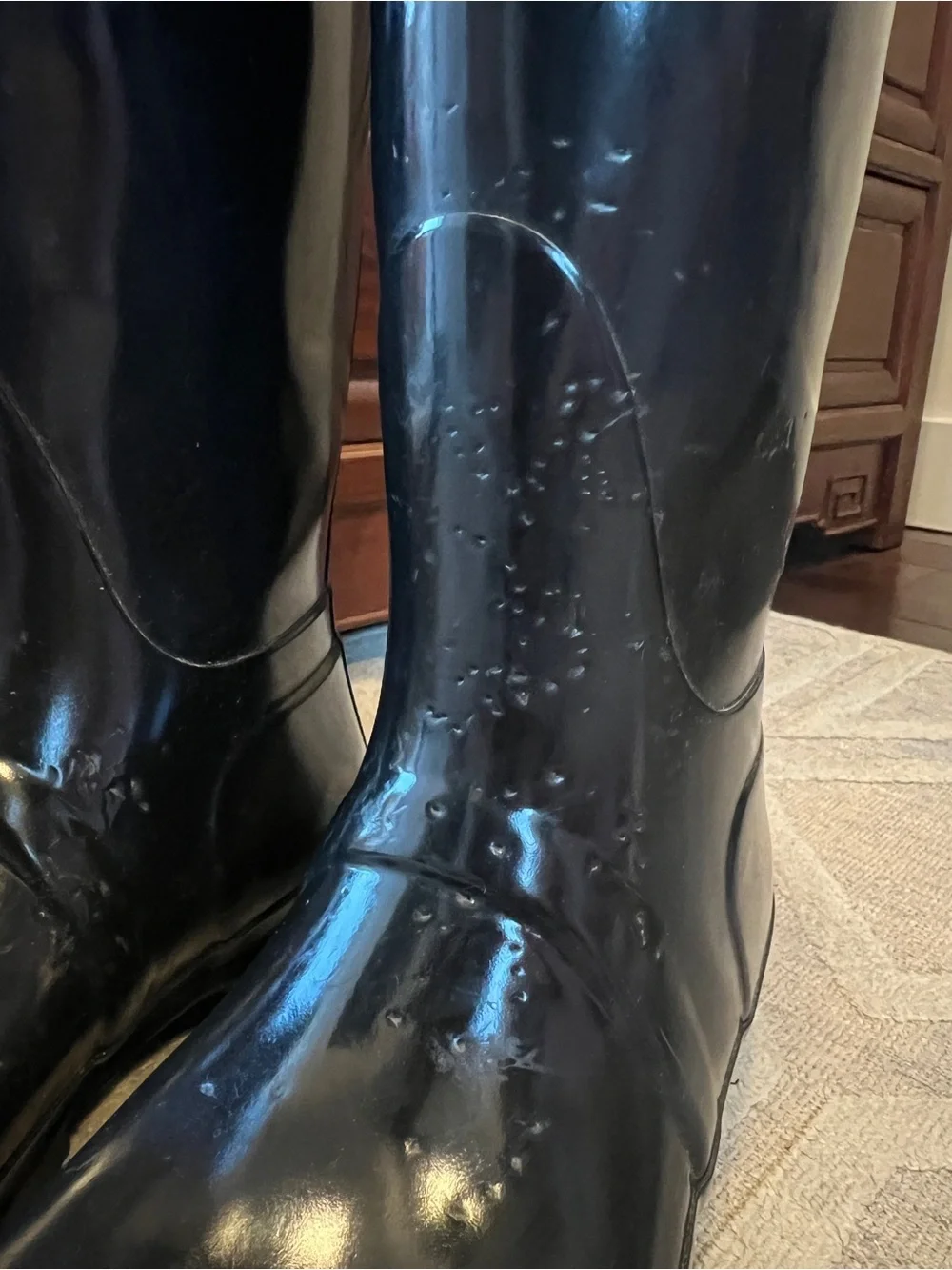 Hunter Glossy Black Tall Rain Boots with Buckle
